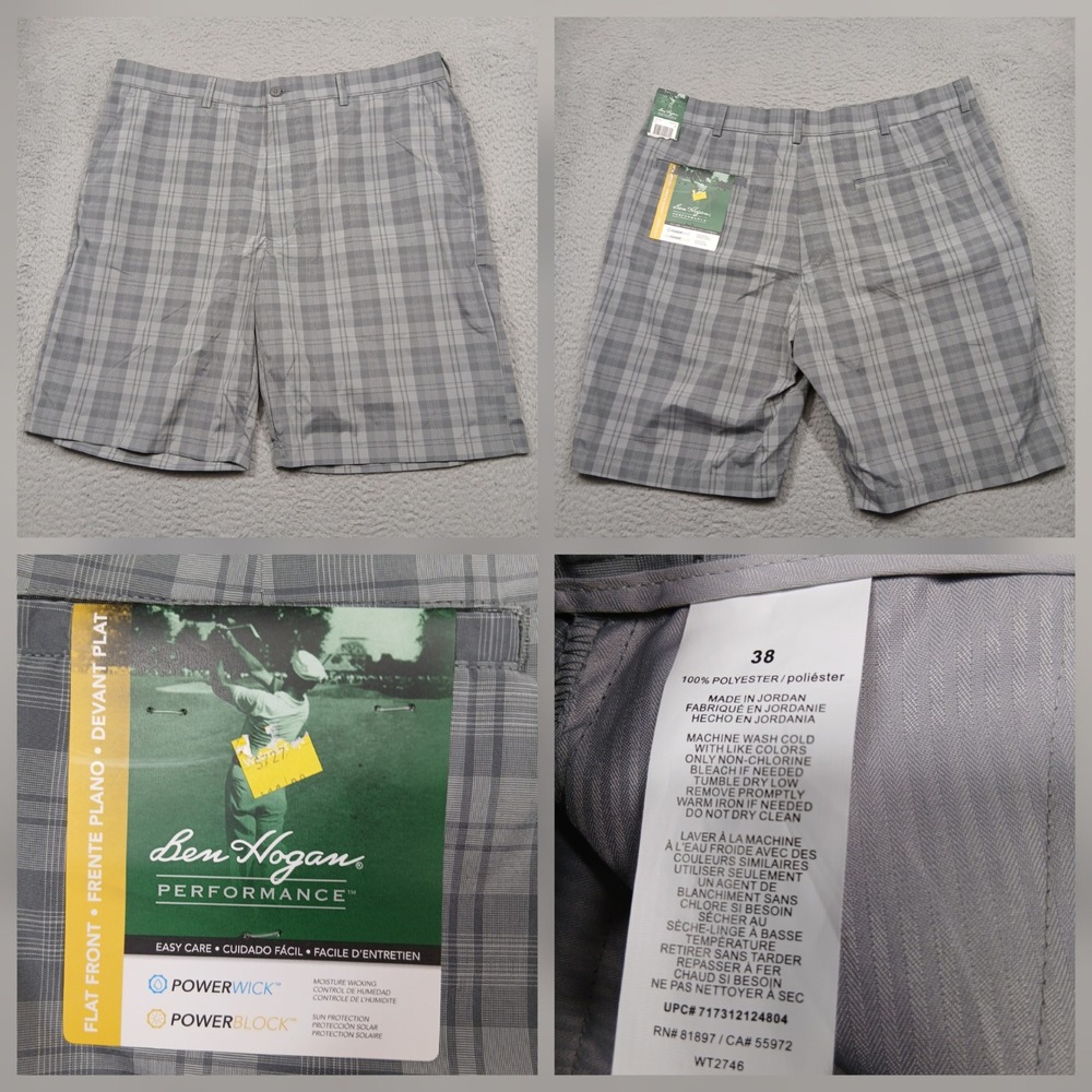 Ben Hogan Golf Shorts Men 38 Gray Plaid Performance Polyester NWT